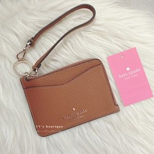 NWT Kate Spade Leila Small Card Holder Wristlet Warm Gingerbread Brown WLR00398